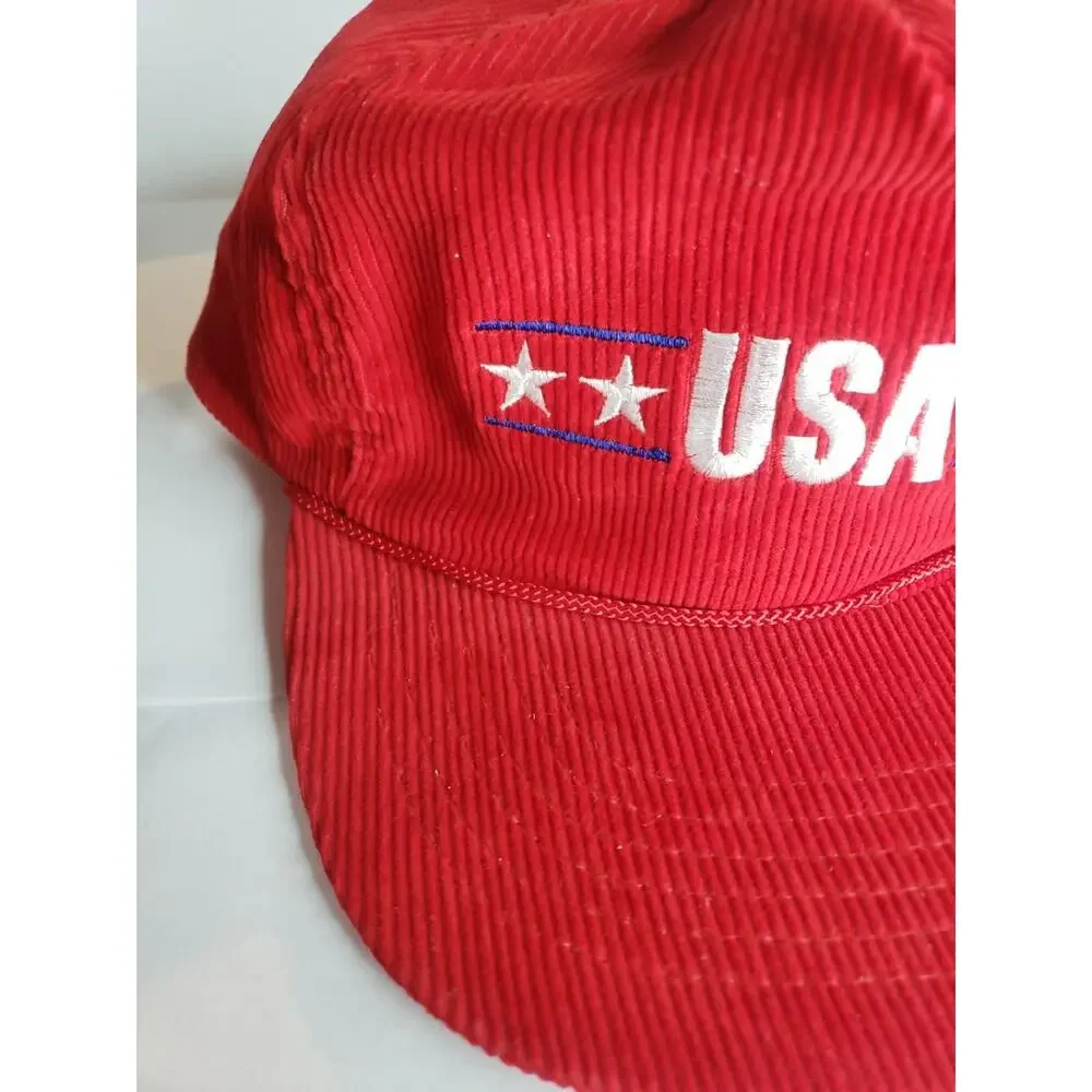 1984 LOS ANGELES OLYMPICS USA hat cap red hollywood park corduroy vintage 80s
